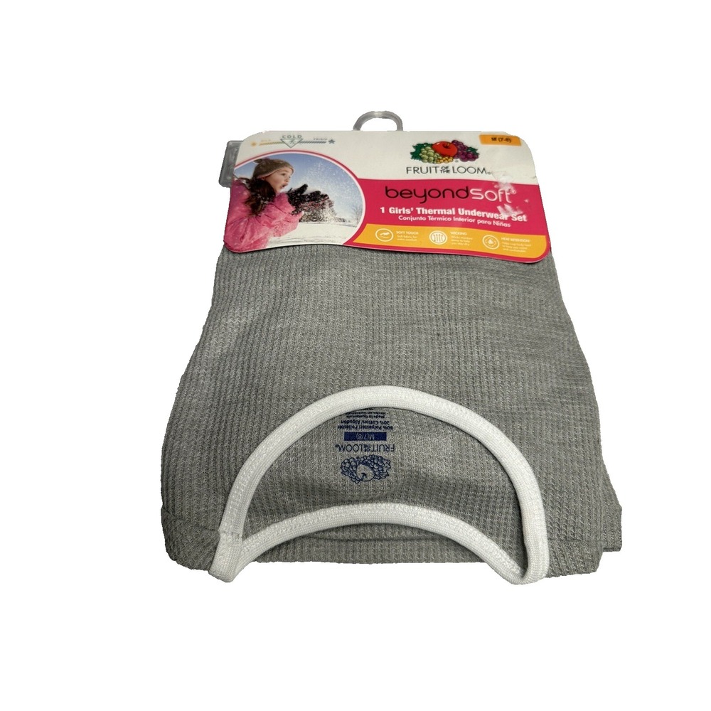 fruit of the loom girls grey thermal underwear set shirt pants size medium 7 8